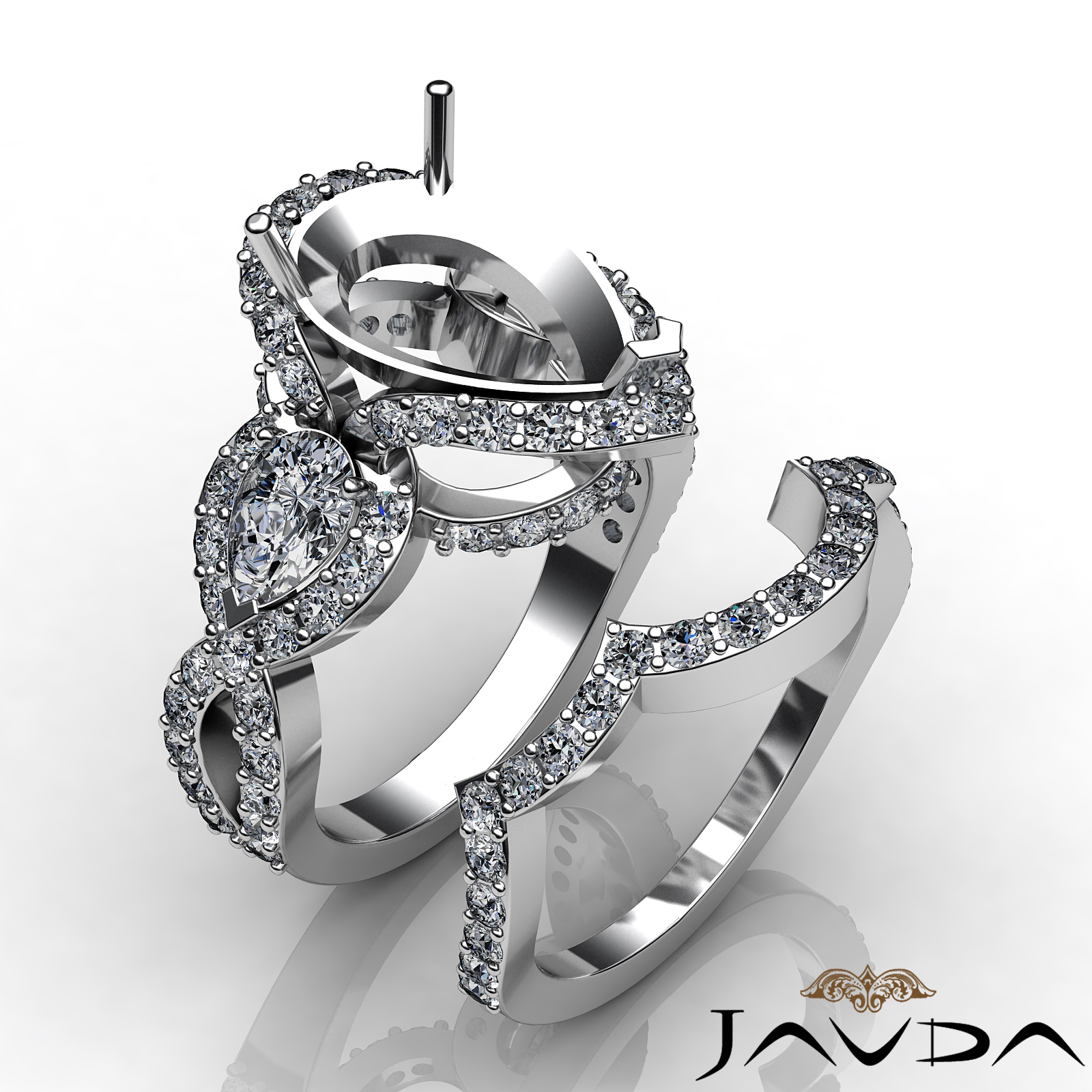 2.00Ct Diamond Engagement 3 Stone Ring Pear Semi Mount Bridal Set 14K