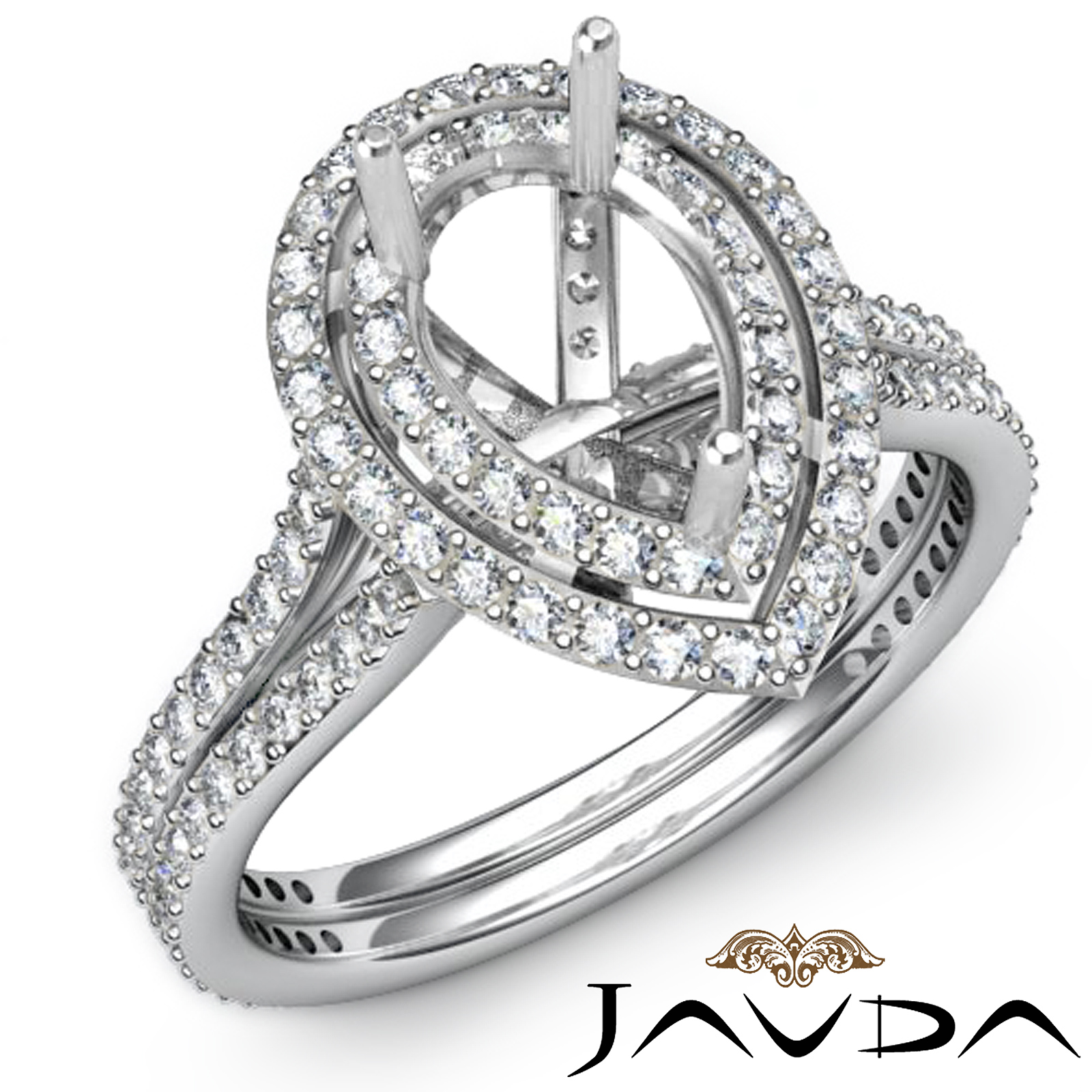 Engagement Ring Pear Shape Diamond Semi Mount 18k White Gold Halo Setting 1.55Ct