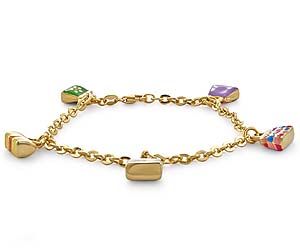 14k Yellow Gold Italian Enamel Purse Charms Bracelet
