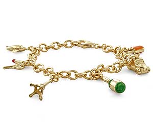 14k Yellow Gold Enamel Travel Italian Charm Bracelet