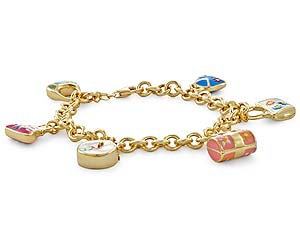 14k Yellow Gold Enamel Handbags Italian Charm Bracelet
