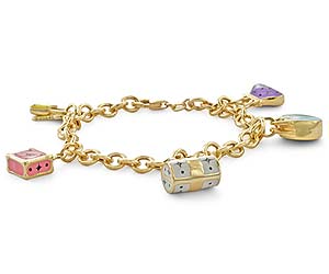 14k Yellow Gold Enamel Italian Purses Charm Bracelet