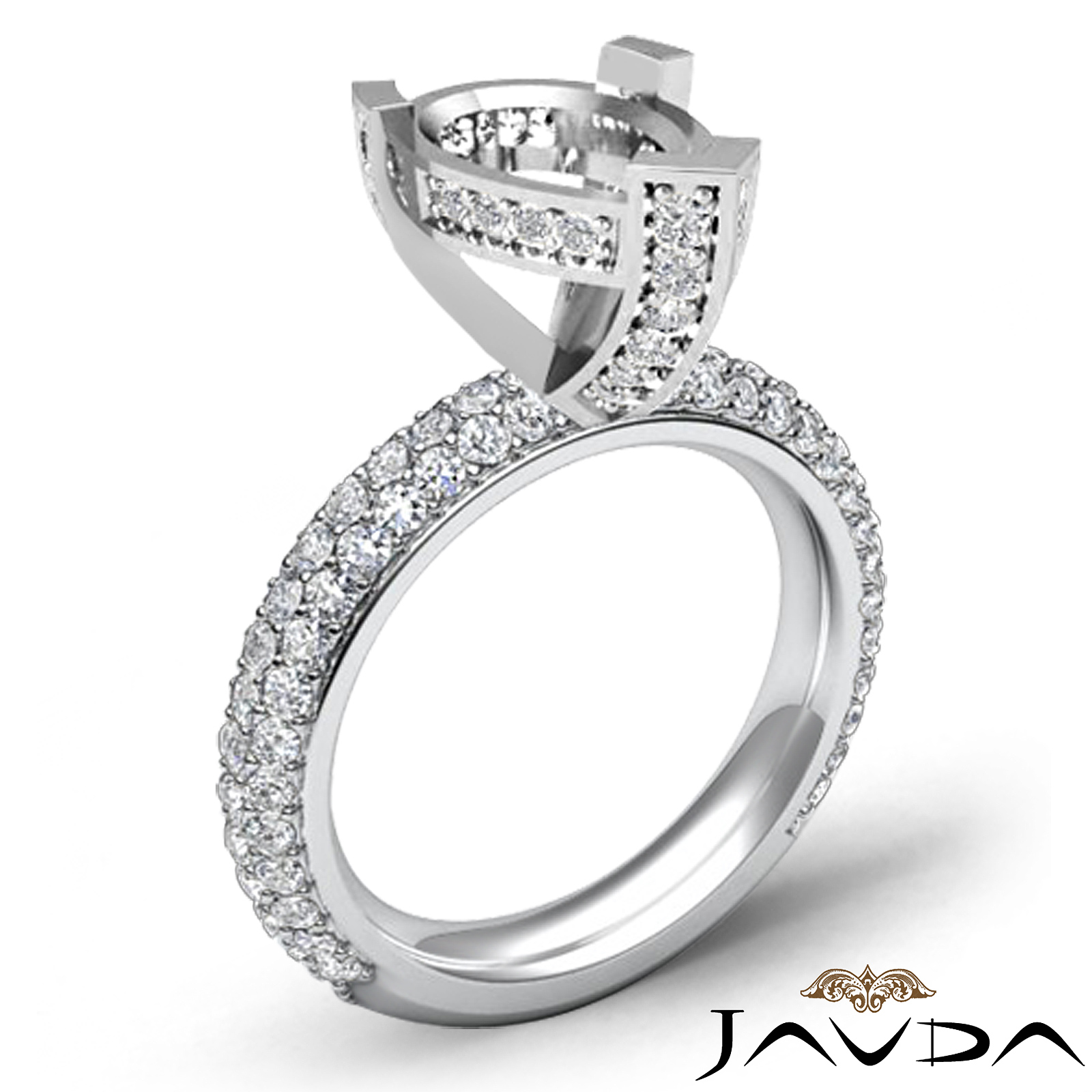 Pear Semi Mount Pre-Set Side Diamond Engagement Women Ring Platinum ...