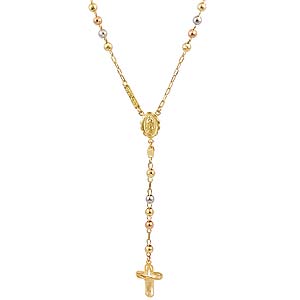 20g 14k Yellow White Rose Tri Color Gold Rosary 30"