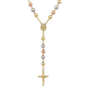 34.7g 14k Yellow White Rose Gold Rosary Necklace 26"