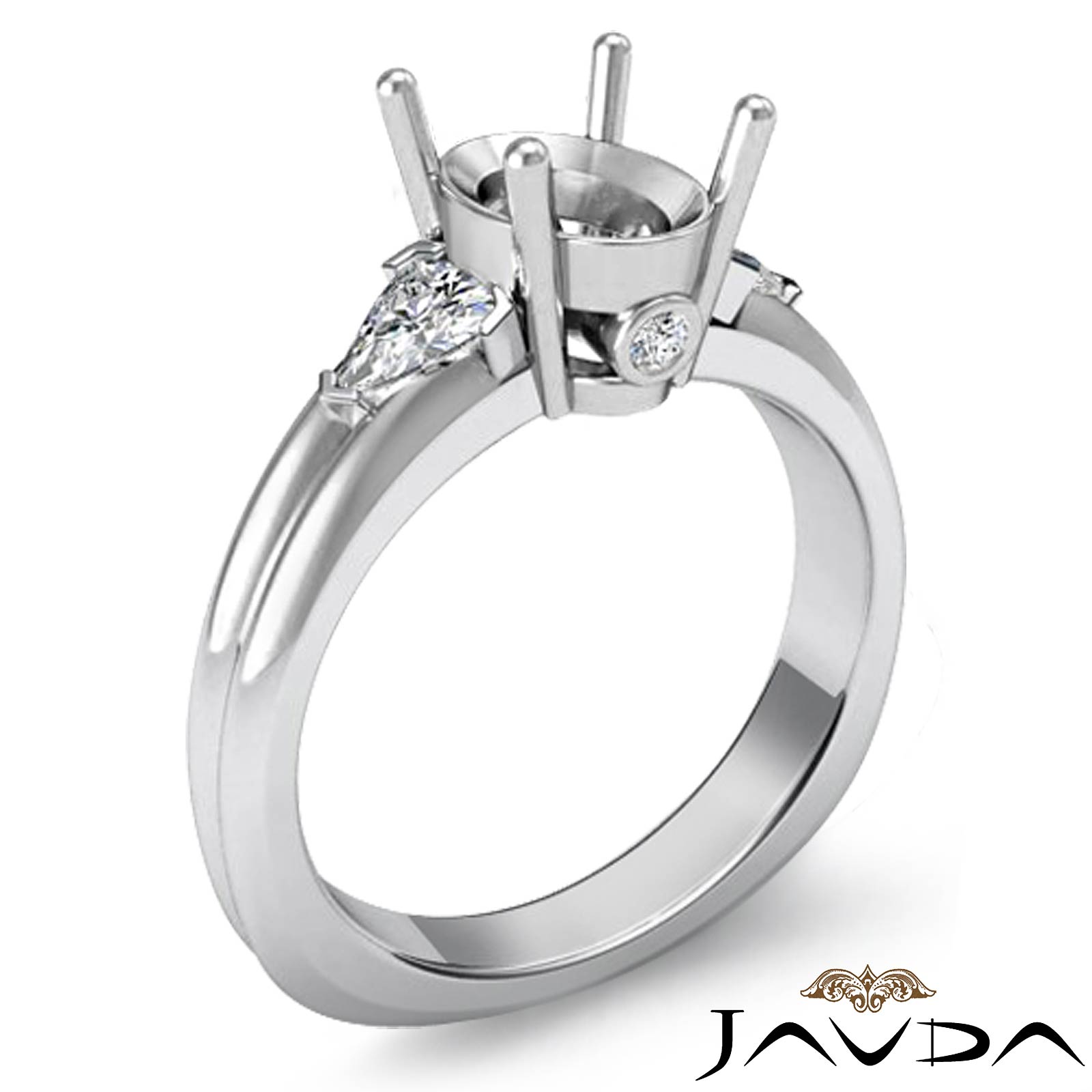 Diamond Engagement Three 3 Stone Trillion Oval Semi Mount Ring 14k W