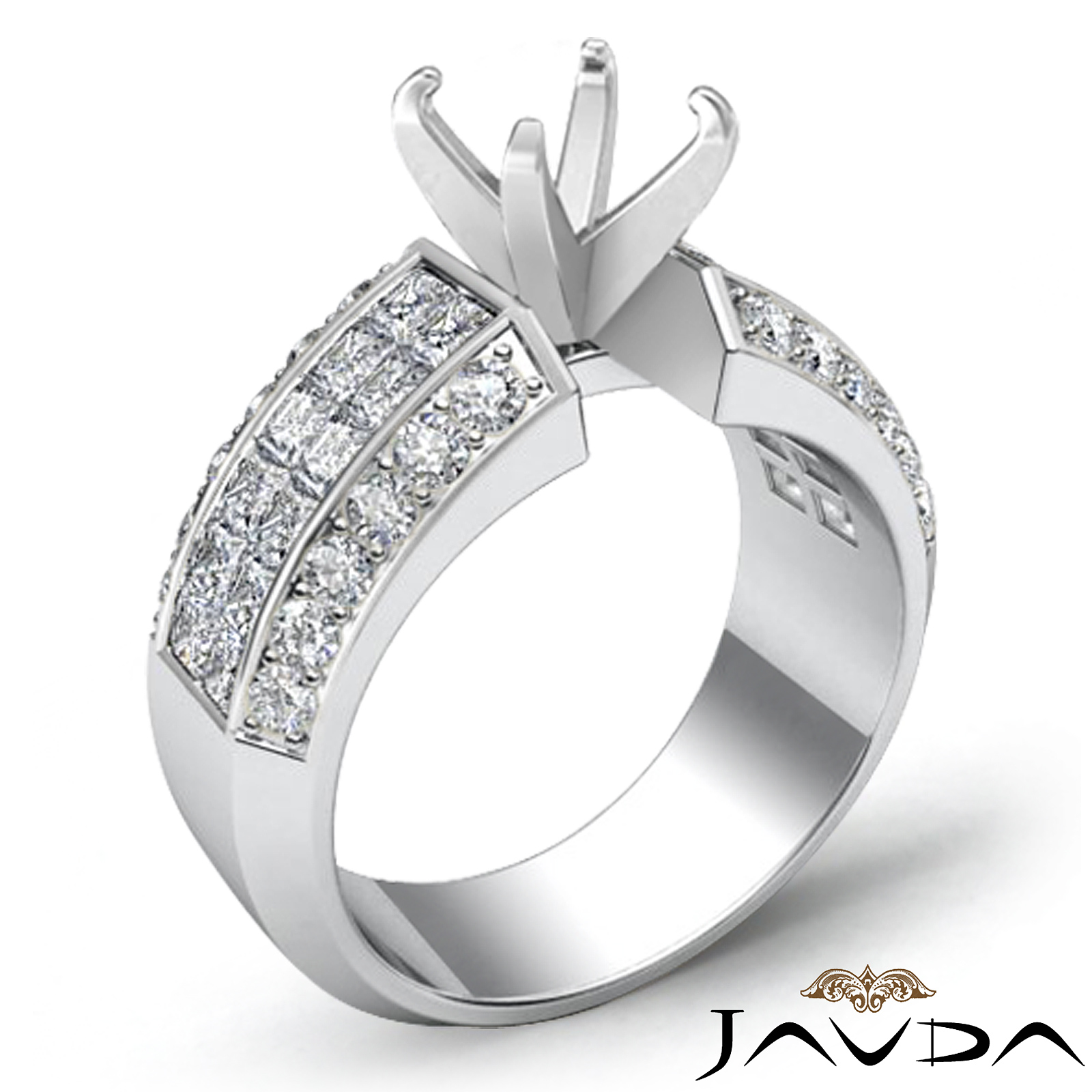 1.46Ct Round & Princess Diamond Engagement Invisible Setting Ring 14K