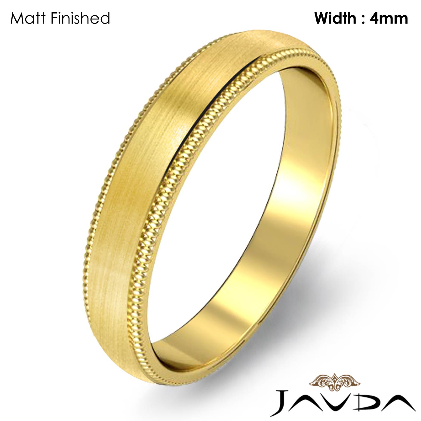 Plain Mens Wedding Band Dome Milgrain Edge Ring 4mm 18k Gold Yellow