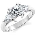 1Ct Princess & Trillion Diamond Engagement Ring 14k W Gold
