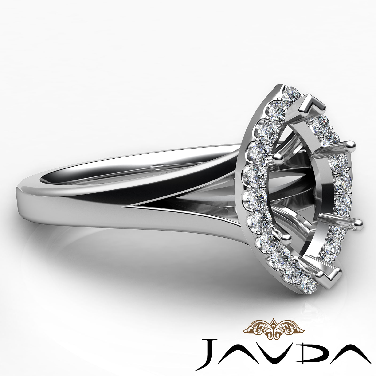 Semi Mount Marquise Cut Diamond Engagement Platinum Halo Pave Setting