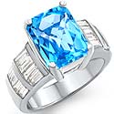 6.30 Ct Baguette Diamond Blue Topaz Gemstone Ring W Gold