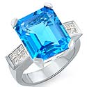 11.5 CT Princess Diamond Blue Tpz Gemstone Ring W Gold
