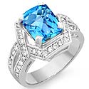 5.55 CT Diamond & Blue Topaz Gemstone fashion Ring W Gold