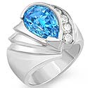 4.1 Ct Pear Cut Blue Tpz Gemstone Diamond Fashion Ring WG