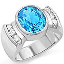 5.45 CT Oval Blue Topaz Gemstone Diamond Ring 14k W Gold