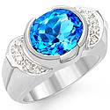 4.65 CT Oval Blue Topaz Gemstone Diamond Ring 14k Gold