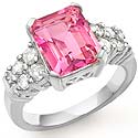 5.25 Ct Emerald Pink Topaz Gemstone Diamond Ring 14k W Gold