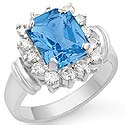 3.45 Ct Blue Topaz Gemstone Diamond Fashion Ring 14k Gold