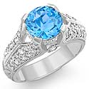 3.6 CT Blue Topaz Gemstone & Diamond Women Ring 14K Gold