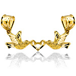 14k Yellow Gold Heart Love Birds Charm Pendant 1g.