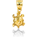 14K Yellow Gold Tortoise Sea Fish Charm Pendant 1.3g