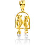 14K Yellow Gold I love you birds Charm pendant 1g.