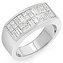 3.25 Ct Princess Baguette Invisible Men Diamond Ring W Gold