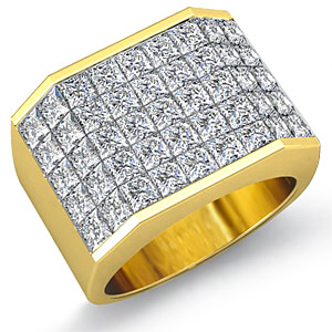 5.25Ct Princess Men Diamond Ring Fashion band 14k Gold