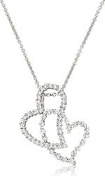 0.80 Ct Round Diamond Double Heart Pendant 14k W Gold