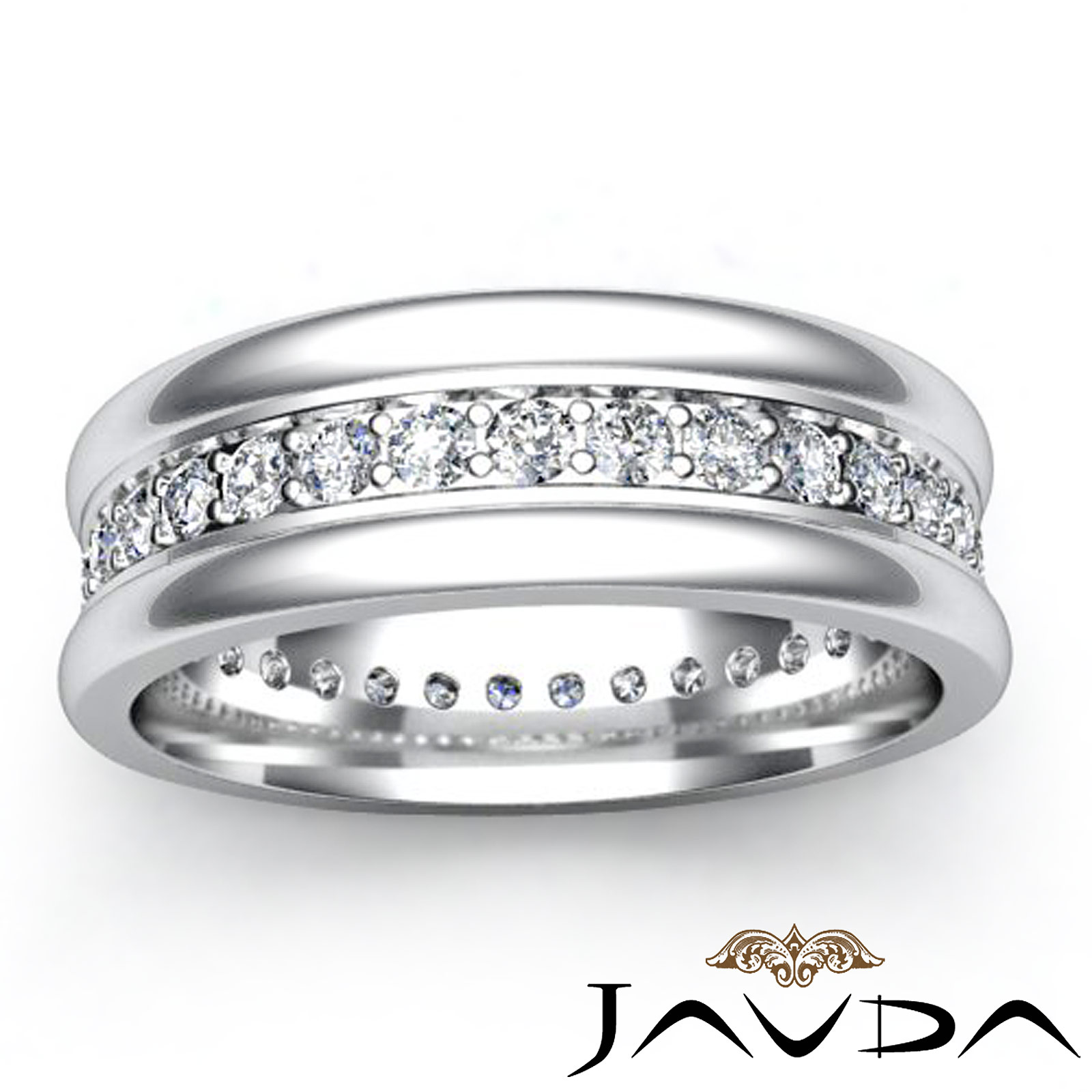 Pave Round Diamond Solid Ring 18k White Gold Mens Eternity