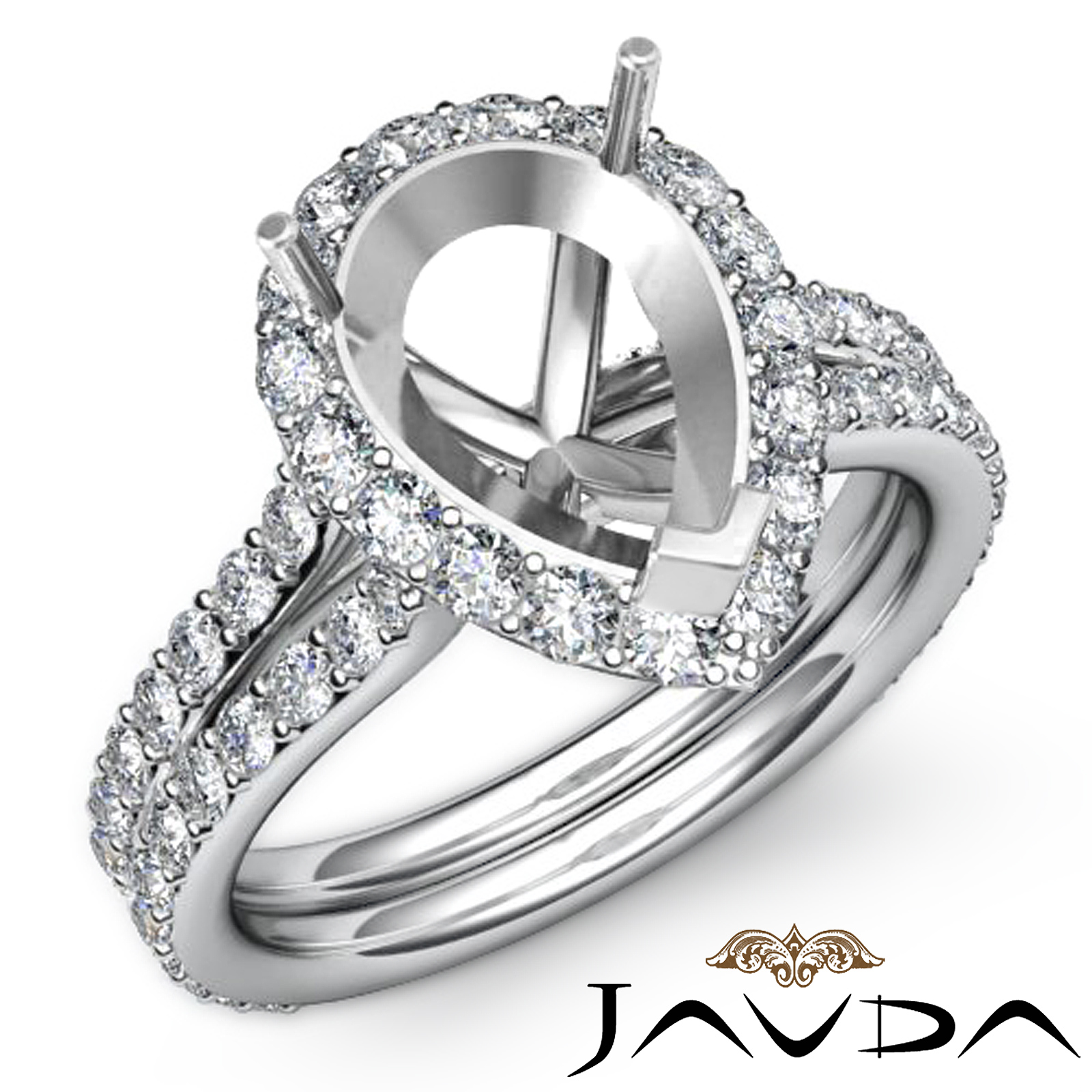 Pear Shape Semi Mount Diamond Engagement Ring 18k Gold White Halo Setting 1.3Ct eBay