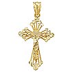 14k Yellow Gold Diamond Cut Religious Cross Pendant