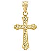 14k Solid Yellow Gold Diamond Cut Cross Pendant Charm