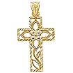 14k Yellow Gold Diamond Cut Cross Religious Pendant