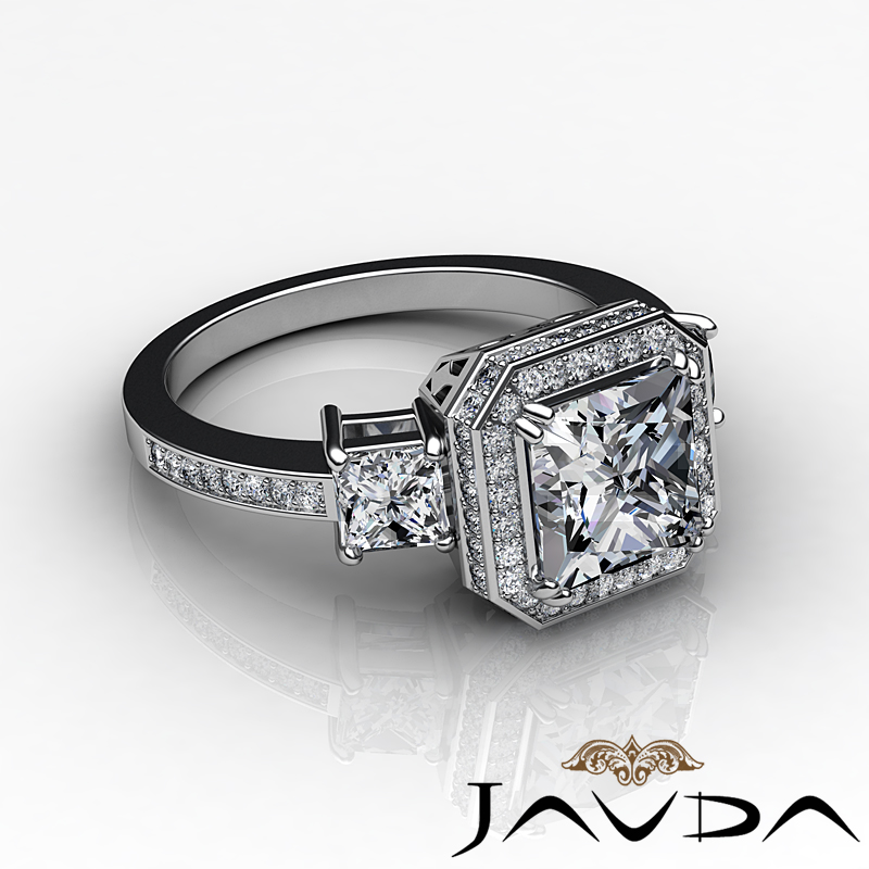 Princess Diamond Sturdy 3 Stone Engagement Ring GIA I SI1 14k White