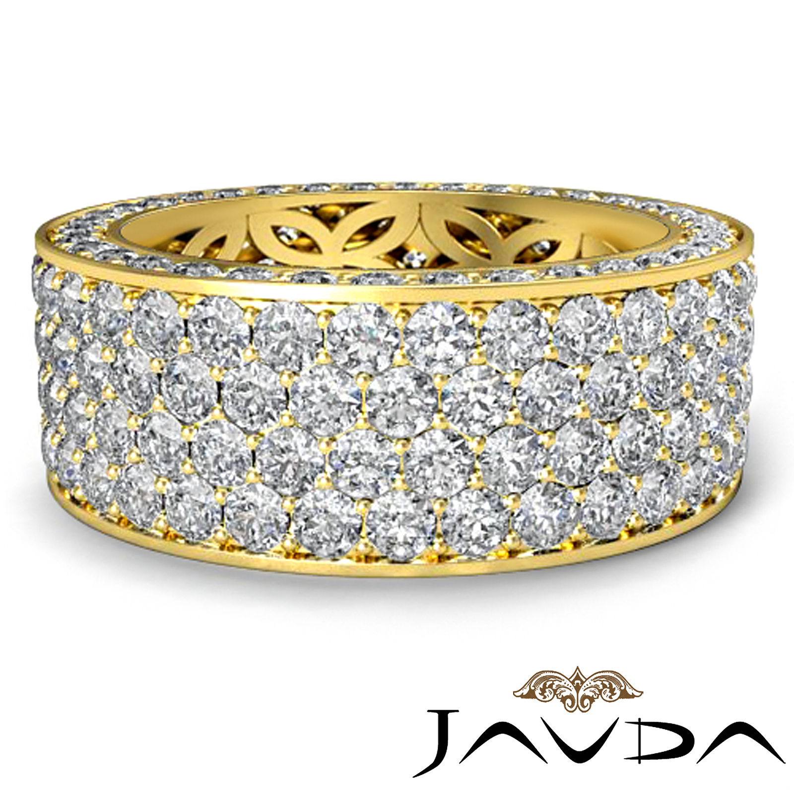 4 Row Pave Eternity Round Diamond Ring Women Wedding Band 18k Yellow