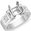 1.15Ct Princess Baguette Diamond Engagement ring Setting 14k W Gold