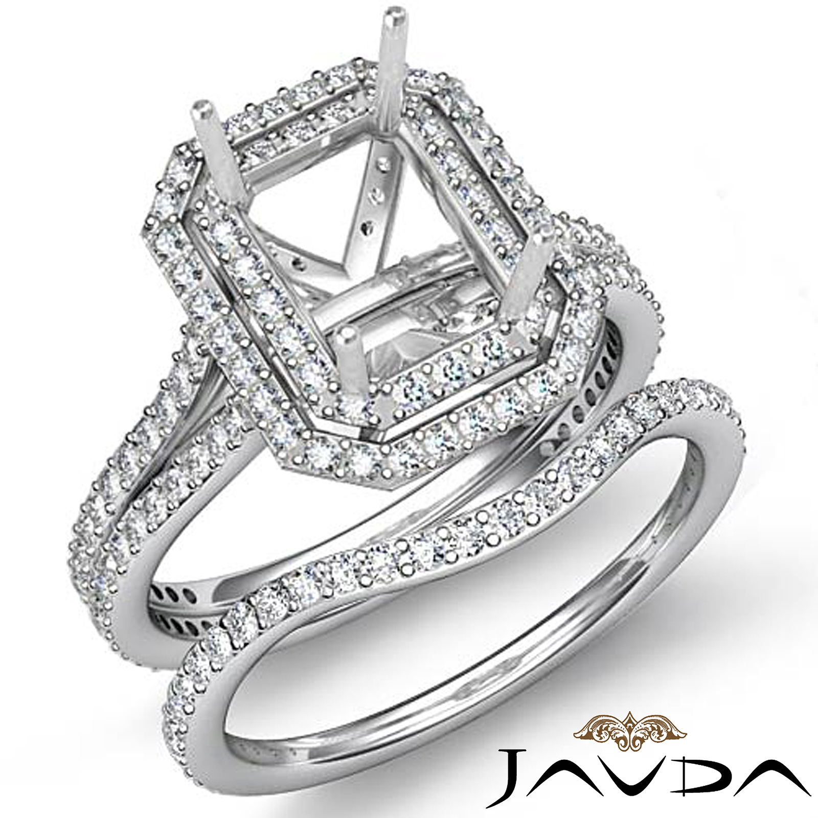 ... Diamond Semi Mount Wedding Ring Bridal Set 14k White Gold 2.5Ct