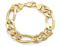 14k Yellow Gold Men Solid Figaro Bracelet (15MM,8.50
