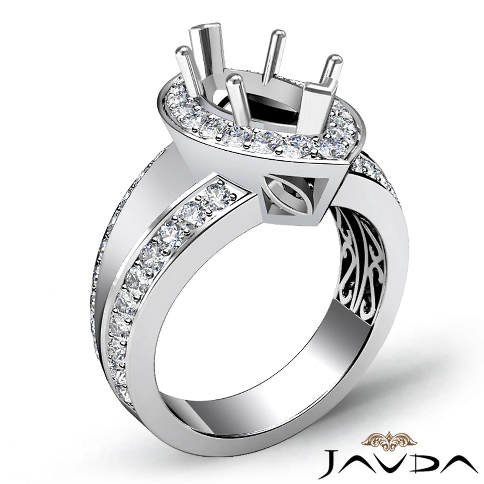 Marquise Semi Mount Diamond Engagement Halo Pave Setting Ring 14K W