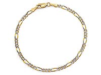 14k 2Tone Gold Men Solid Figaro Bracelet (3.10mm,7