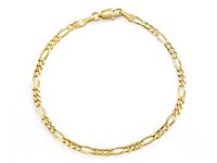 14k Yellow Gold Men Solid Figaro Bracelet (3.10mm,7