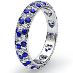 1.5 Ct. Round Sapphire Diamond Heart Eternity Wedding Band in W Gold