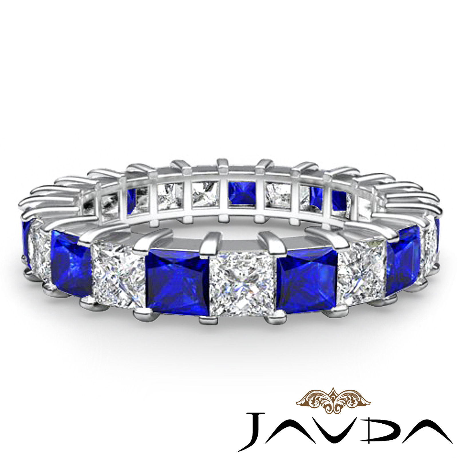 Princess Sapphire Diamond Eternity Wedding Band Women's Ring 14k White