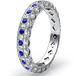 0.9 Ct Round Sapphire Diamond Vinatge Eternity Ring Band W Gold