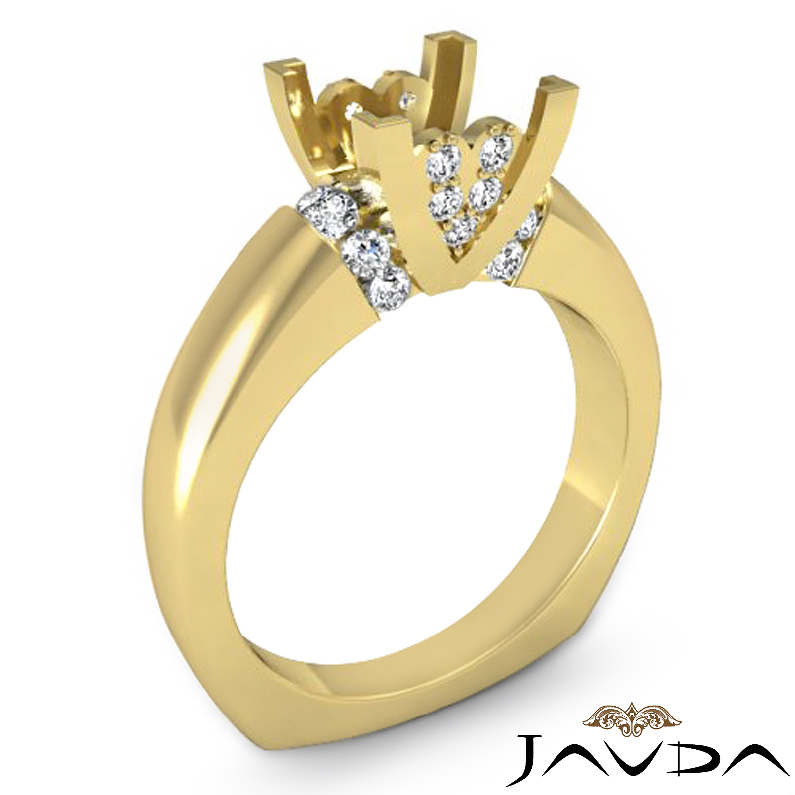 Diamond Engagement European Shank Ring 14k Yellow Gold Princess Semi