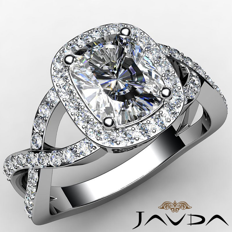 Halo Cushion Diamond Split Curve Shank Engagement Ring GIA H VS2 Platinum 1.63ct eBay