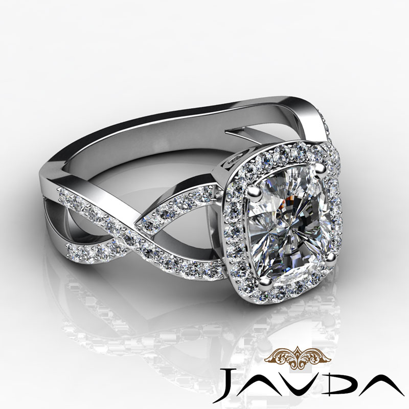 Halo Cushion Diamond Split Curve Shank Engagement Ring GIA H VS2 Platinum 1.63ct eBay