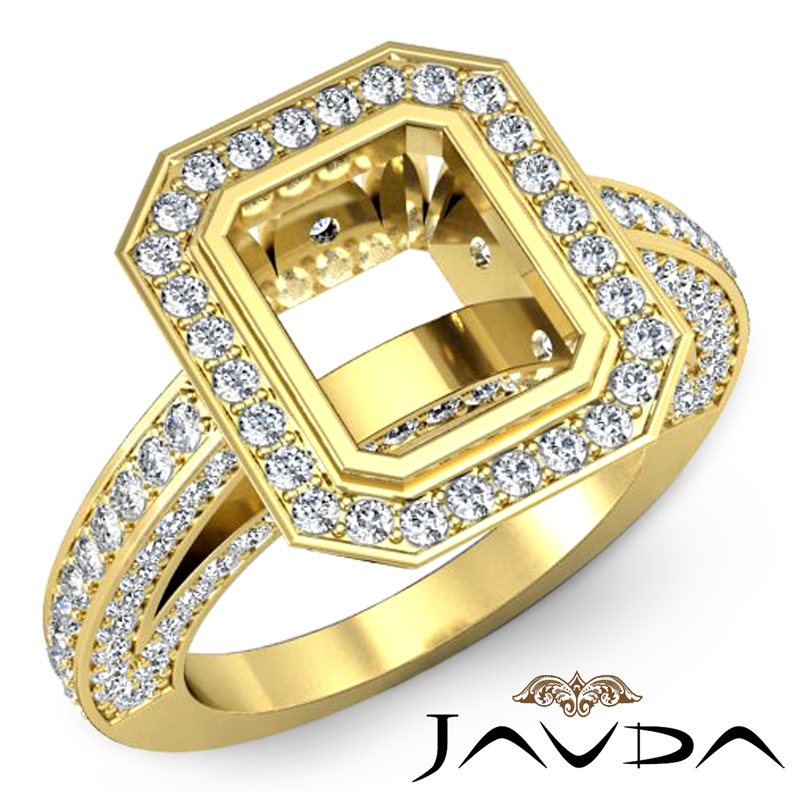 2.25Ct Emerald Diamond Semi Mount Engagement Ring 18k G
