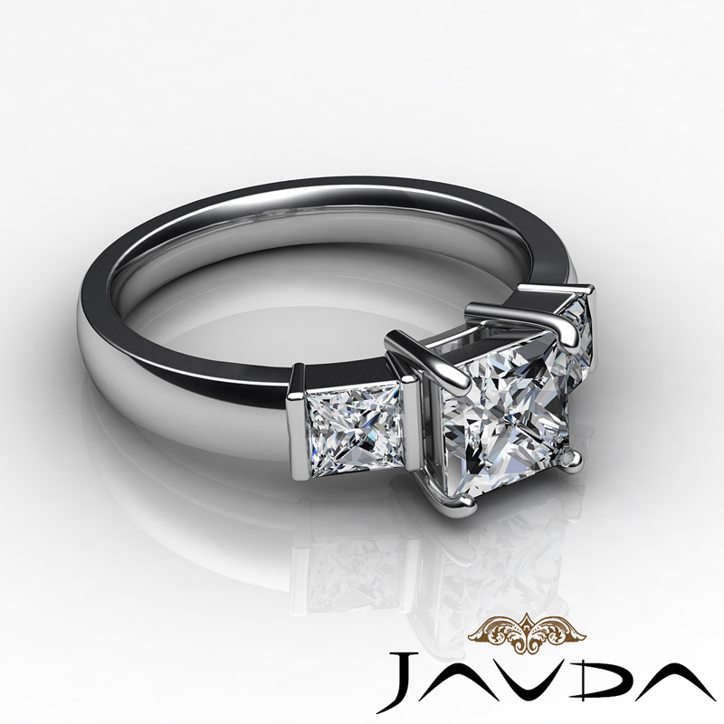 Fine Round Diamond Three Stone Bar Set Engagement Ring GIA G VS2